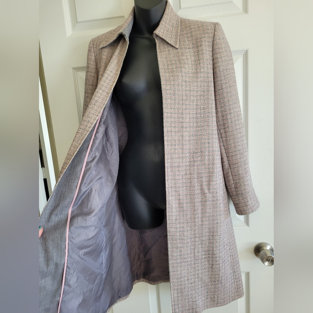 100% Wool Pink Plaid Duster Trench Car Jacket Size 6 By Harve Benard - Picture 3 of 12